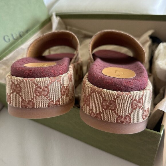 Gucci Beige and Burgundy Platform Slides - Picture 8 of 12
